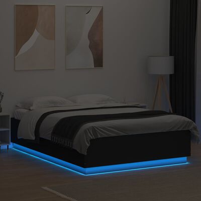 vidaXL Рамка за легло с LED осветление черна 160x200см инженерно дърво