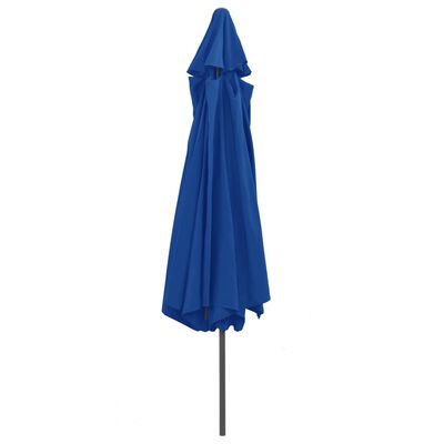 vidaXL Градински чадър с метален прът, 390 см, лазурносин
