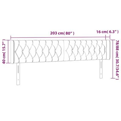 vidaXL LED горна табла за легло, светлосива, 203x16x78/88 см, кадифе