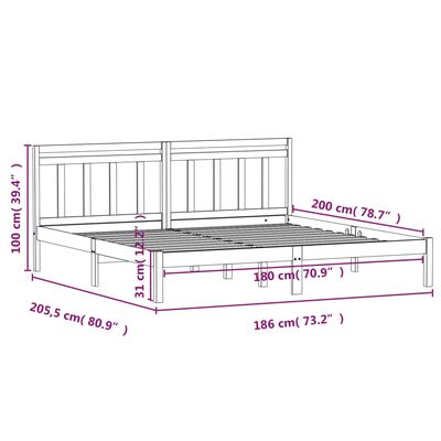 vidaXL Рамка за легло черна масивно дърво 180x200 см 6FT Super King