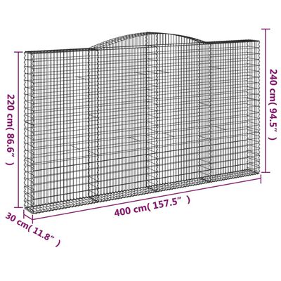 vidaXL Габионни кошници арка 25 бр 400x30x220/240см поцинковано желязо