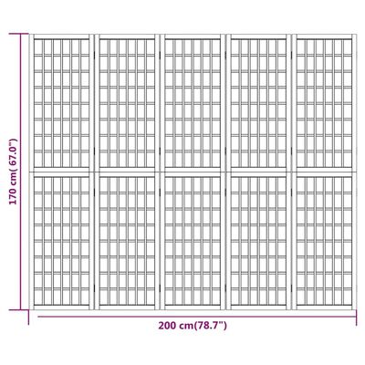 vidaXL Параван за стая, 5 панела, в японски стил, 200x170 cм, бял