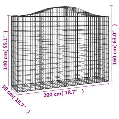 vidaXL Габионни кошници арка 2 бр 200x50x140/160 см поцинковано желязо