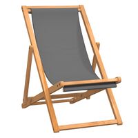 vidaXL Сгъваем плажен стол, тиково дърво масив, сив