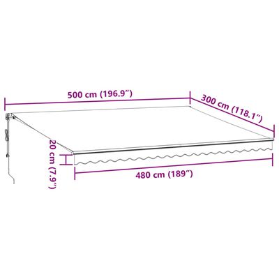 vidaXL Автоматично прибираща се тента с LED антрацит и бял 500x300 см