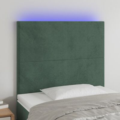 vidaXL LED горна табла за легло, тъмносиня, 90x5x118/128 см, кадифе