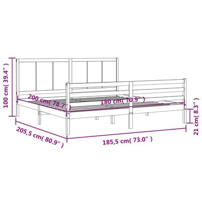 vidaXL Рамка за легло с табла бяла Super King Size дърво масив