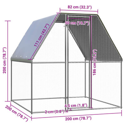 vidaXL Птичарник на открито, 2x2x2 м, поцинкована стомана