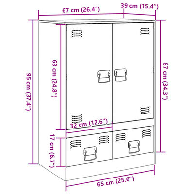 vidaXL Висок шкаф, бял, 67x39x95 см, стомана