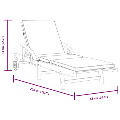 vidaXL Шезлонги 2 бр с възглавници 200x68x83 см масивна акация