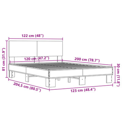 vidaXL Рамка за легло, кафяв дъб, 120x200 см, инженерно дърво и метал