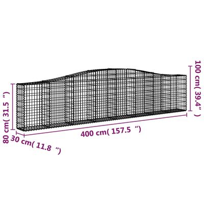 vidaXL Габионни кошници арка 6 бр 400x30x80/100 см поцинковано желязо