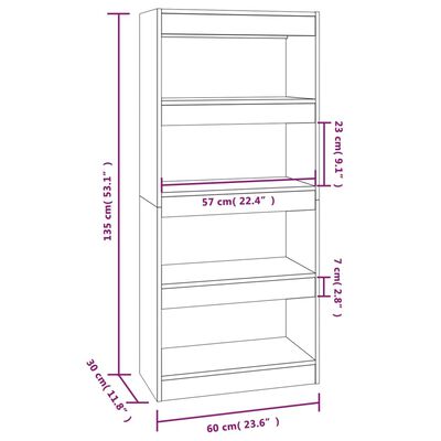 vidaXL Разделител за стая, бял гланц, 60x30x135 см, инженерно дърво