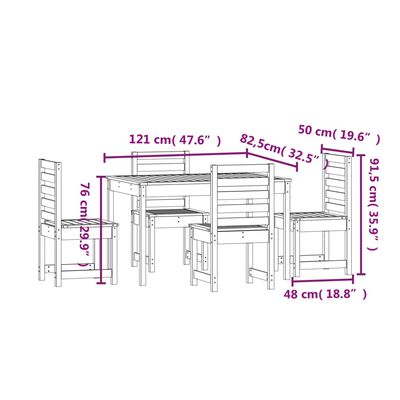 vidaXL Градински трапезен комплект от 5 части, черно, масивен бор