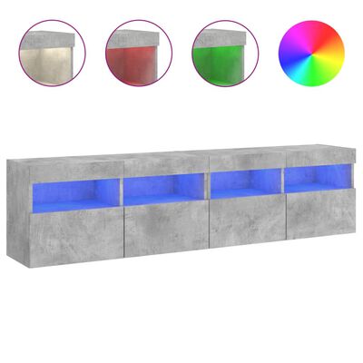 vidaXL Стенни ТВ шкафове с LED лампи, 2 бр, бетонно сиви, 80x30x40 см