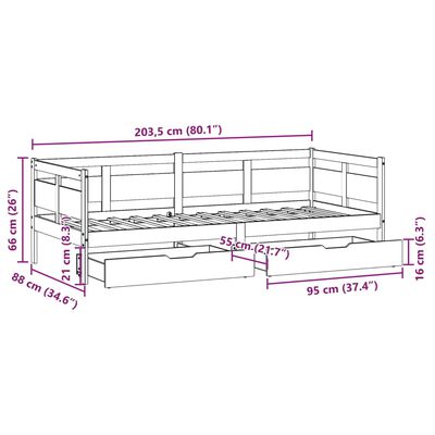 vidaXL Легло с чекмеджета, без матрак, 80x200 см, масивно дърво