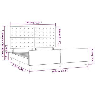 vidaXL Рамка за легло с табла, светлосива, 180x200 см, кадифе