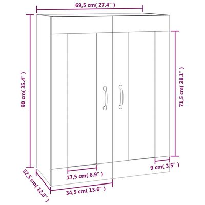 vidaXL Окачен стенен шкаф, сив сонома, 69,5x32,5x90 см