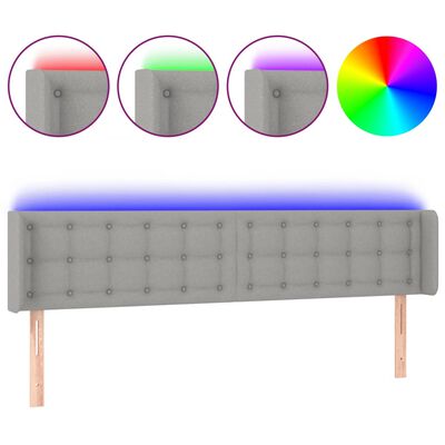 vidaXL LED горна табла за легло, светлосива, 203x16x78/88 см, плат