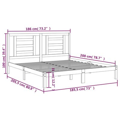 vidaXL Рамка за легло черна дърво масив 180x200 см 6FT Super King Size