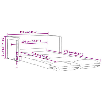 vidaXL Подов разтегателен диван 2-в-1 светлосив 112x174x55 см текстил