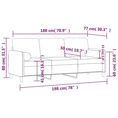 vidaXL 3-местен диван с възглавници светлосив 180 см кадифе
