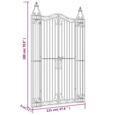 vidaXL Градинска порта черна 121x8x180 см ковано желязо