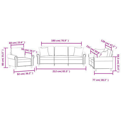 vidaXL Комплект дивани 3 части с възглавници тъмносиво кадифе