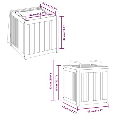 vidaXL Външна кутия за възглавници 45x45x45/53 см акация масив стомана