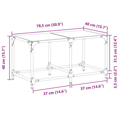 vidaXL Маса за кафе с прозрачен стъклен плот 78,5x40x40 см стомана