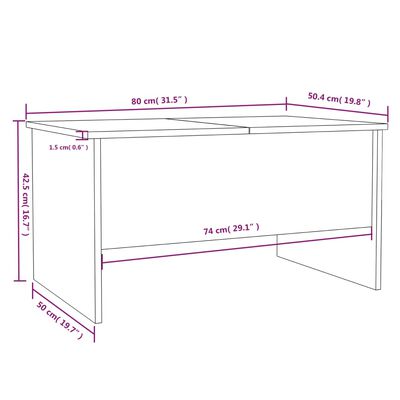 vidaXL Кафе маса, кафяв дъб, 80x50x42,5 см, инженерно дърво