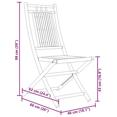 vidaXL Сгъваеми градински столове, 4 бр, 46x66x99 см, бамбук