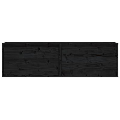 vidaXL Стенни шкафове, 2 бр, черни, 60x30x35 см, бор масив