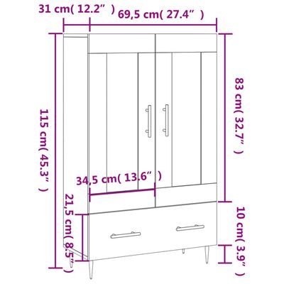 vidaXL Висок шкаф, сонома дъб, 69,5x31x115 см, инженерно дърво