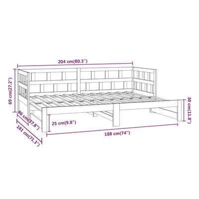 vidaXL Разтегателно дневно легло, без матрак, сиво, 2x(90x200) см