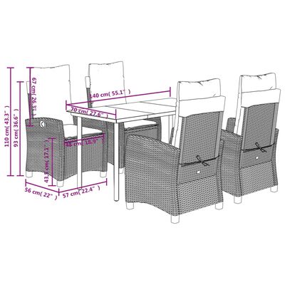 vidaXL Градински комплект с възглавници 5 части бежов микс полиратан