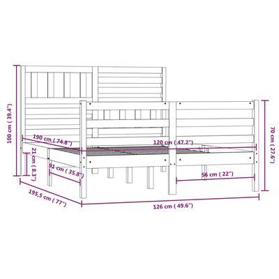 vidaXL рамка за легло 120x190 см Small Double дърво масив