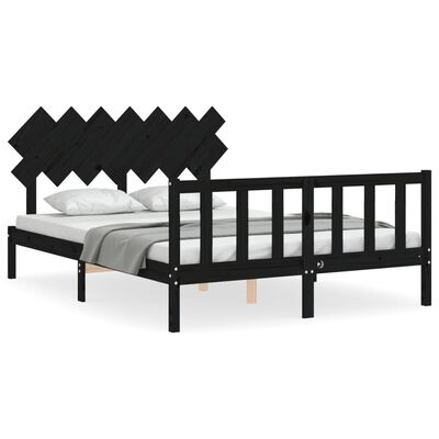 vidaXL Рамка за легло с табла черна 5FT King Size масивно дърво