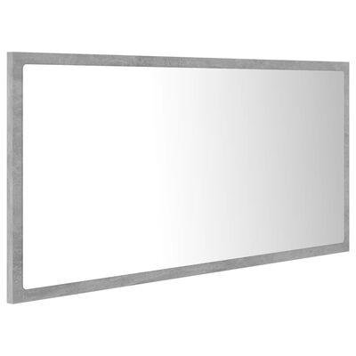 vidaXL LED огледало за баня, бетонно сиво, 90x8,5x37 см, акрил