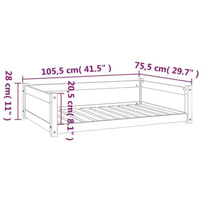 vidaXL Кучешко легло, черно, 105,5x75,5x28 см, борова дървесина масив