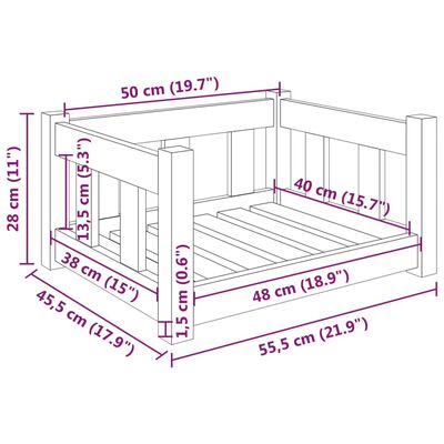 vidaXL Кучешко легло, бяло, 55,5x45,5x28 см, борова дървесина масив