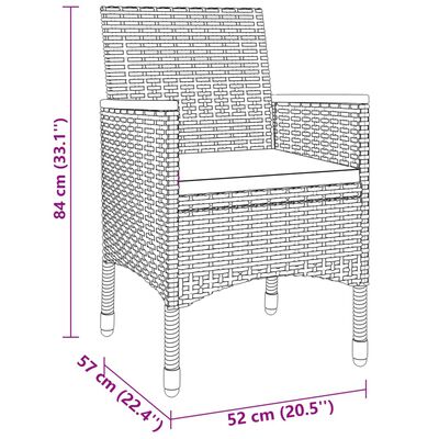 vidaXL Градински трапезен комплект, 3 части, полиратан, черен