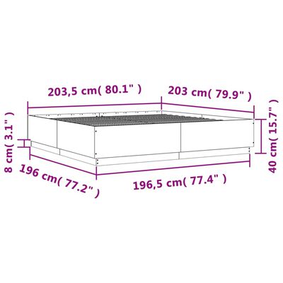 vidaXL Рамка за легло с LED осветление, сив сонома, 200x200 см