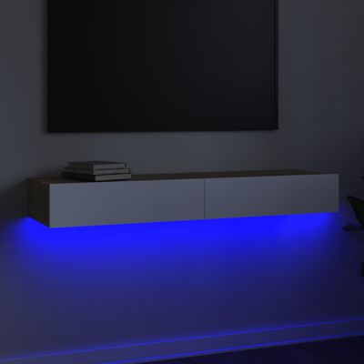 vidaXL ТВ шкаф с LED осветление, бяло и дъб сонома, 120x35x15,5 см