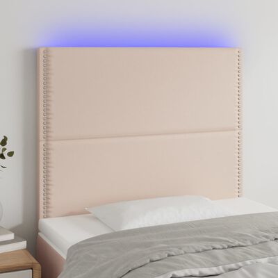 vidaXL LED горна табла за легло, капучино, 80x5x118/128 см