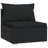 vidaXL Градински среден диван с възглавници, черен, полиратан