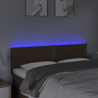 vidaXL LED горна табла за легло, тъмнокафява, 144x5x78/88 см, плат