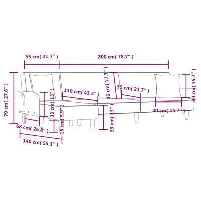 vidaXL Г-образно разтегателно канапе тъмносиво 279x140x70 см плат