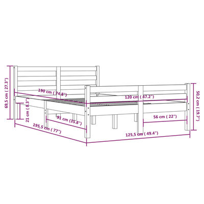 vidaXL Рамка за легло меденокафява дърво 120x190 см 4FT Small Double