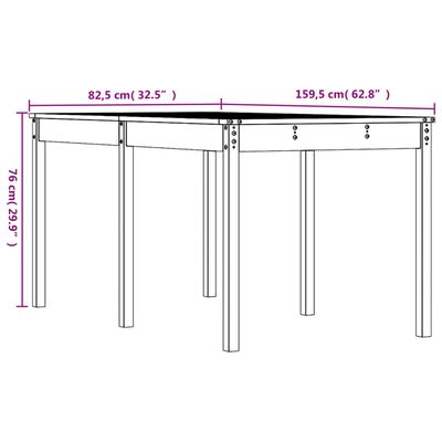 vidaXL Градинска маса, 159,5x82,5x76 см, борово дърво масив